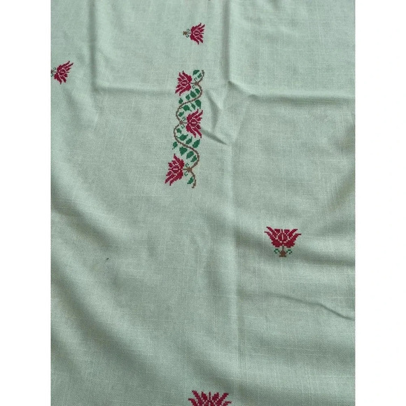 58x67 Handmade Needlepoint Cross Stitch Flower Cotton Table Cloth Light Green - Picture 7 of 12